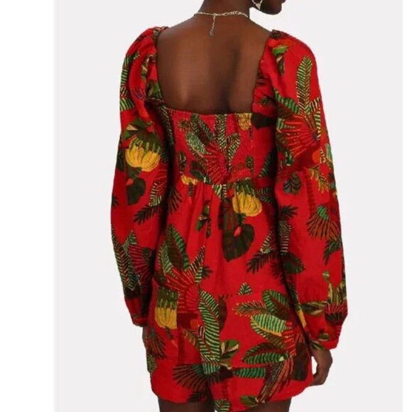 Farm Rio Red Forest Birds Long Sleeve Linen Romper Size XS - Picture 2 of 8